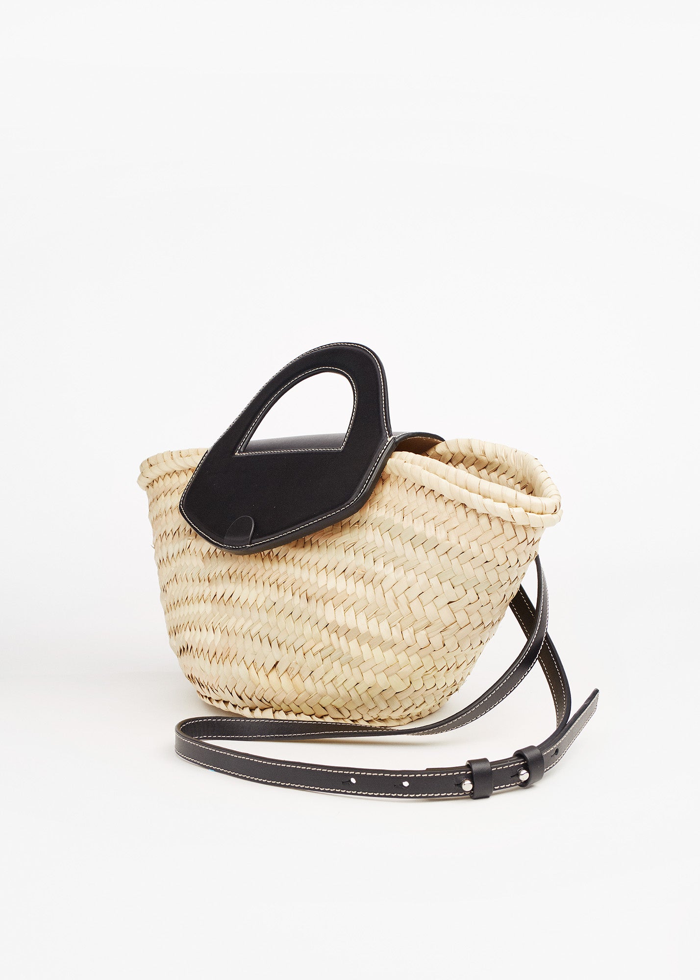 HEREU Alqueria Woven Straw & Leather Top-Handle Bag